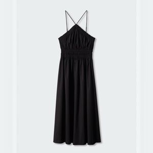 Mango Halter Neck Ruffle Midi Dress, Black, Size 4